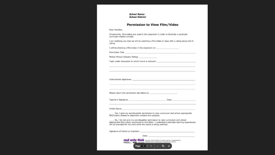 Movie/TV Permission Slip