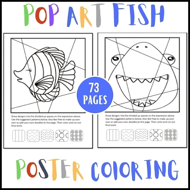 Pop Art Fish Poster Coloring - Collaborative Posters - Writing Prompt