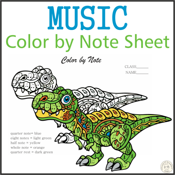 Music Color by Note Sheet | Dinosaur / Dino | Made By Teachers
