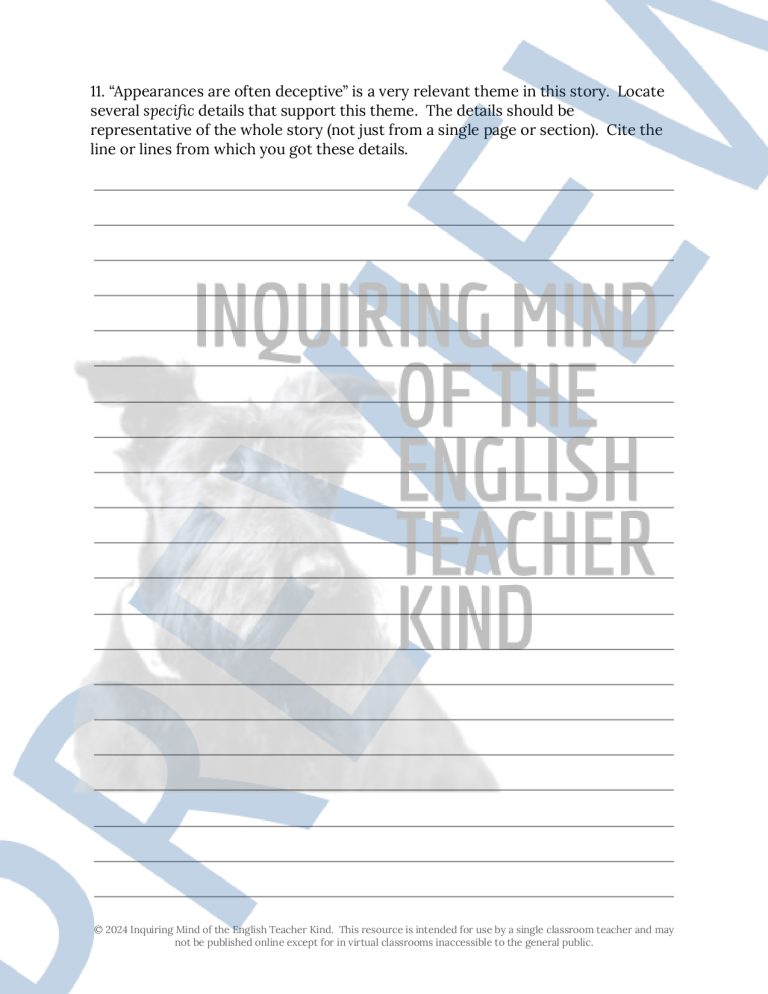 "The Landlady" by Roald Dahl Close Reading Analysis Worksheet for High ...
