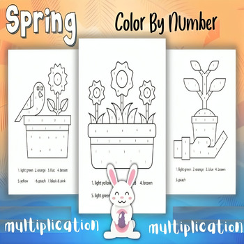 Spring Multiplication Color by Number - Spring Coloring Pages