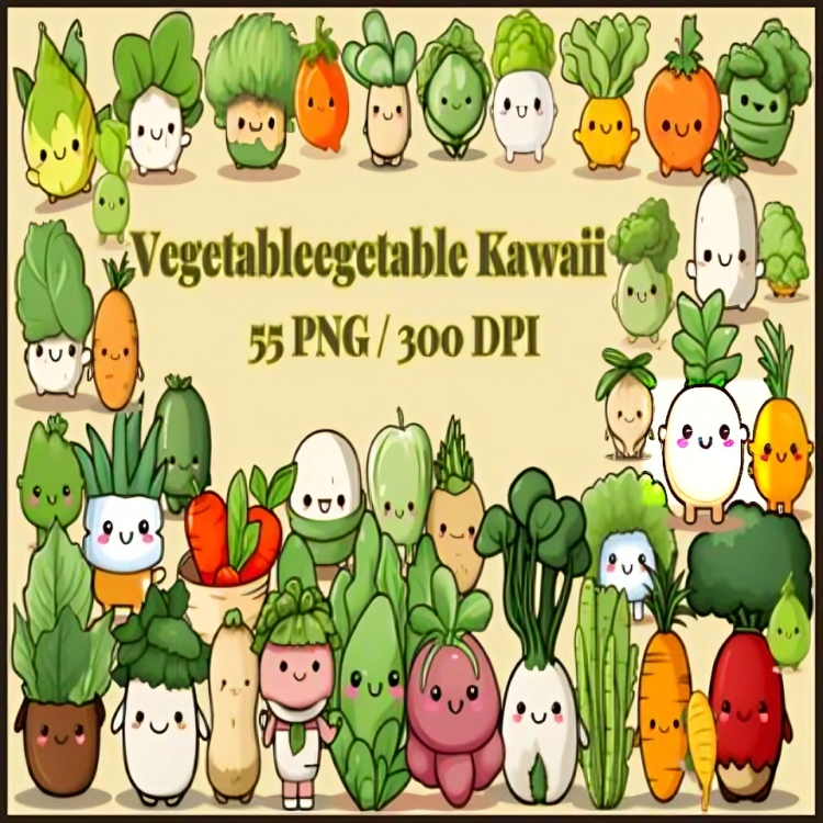 Vegetable Kawaii Clipart Bundle, Clip art kids {Food Group Clip Art}