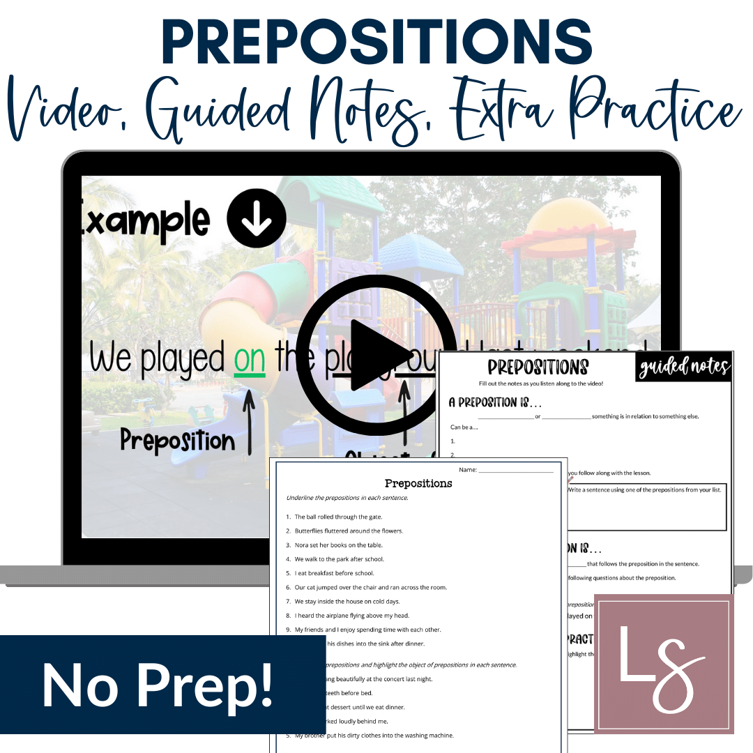 Prepositions Grammar Video & Worksheet; Emergency Sub Plans 5th, 6th Grade