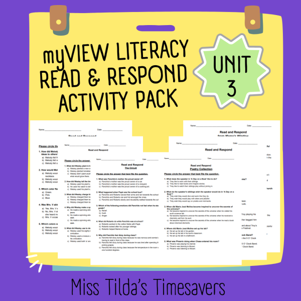 Read and Respond Activity Pack - myView Literacy 4 Unit 3 - Made By ...