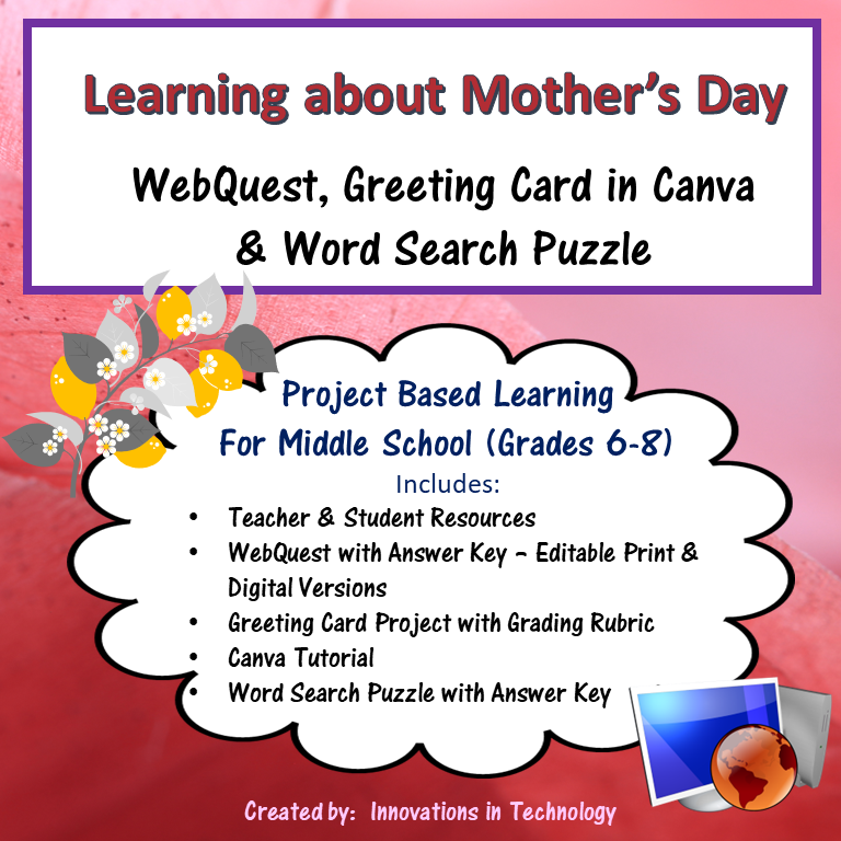 Learning about Mother's Day - WebQuest, Greeting Card Project & Word Search Puzzle