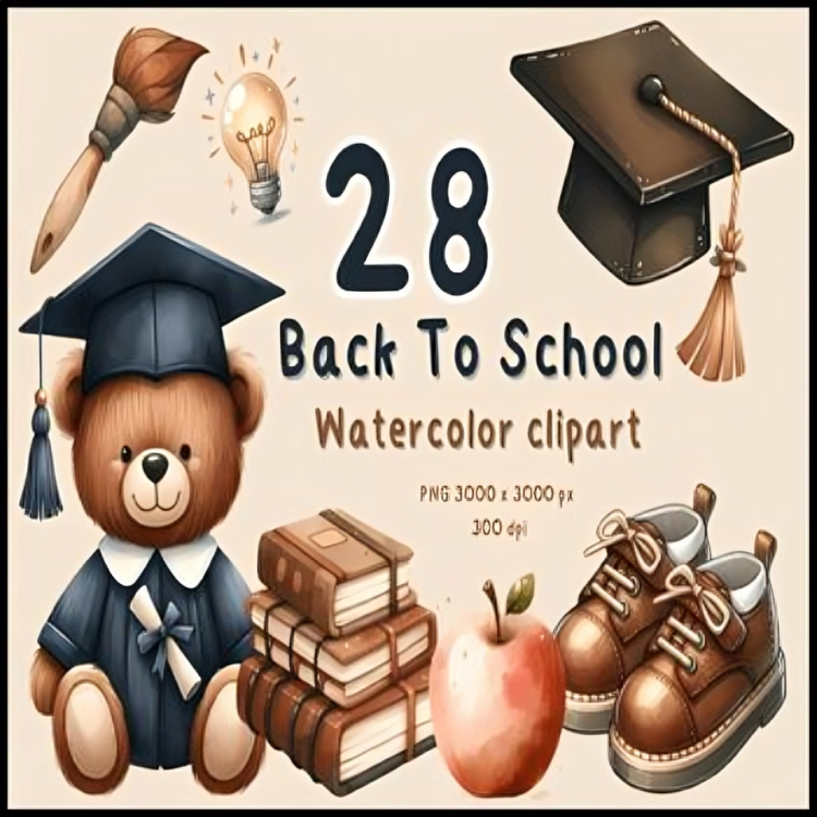 School Supplies Clipart Watercolor - The Happy Teacher's Palette