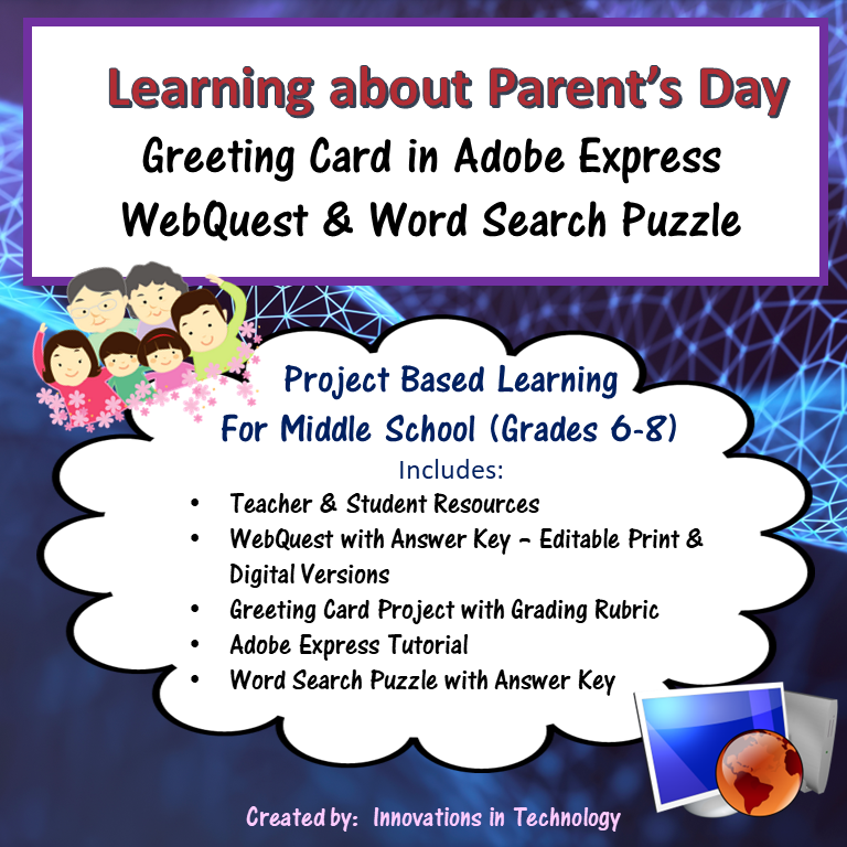 Learning about Parent's Day - WebQuest, Greeting Card Project, & Word Search Puzzle