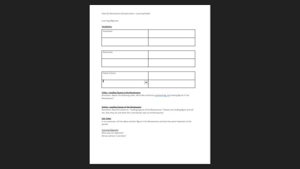 Leading Figures of the Renaissance - Learning Packet - Renaissance Unit ...