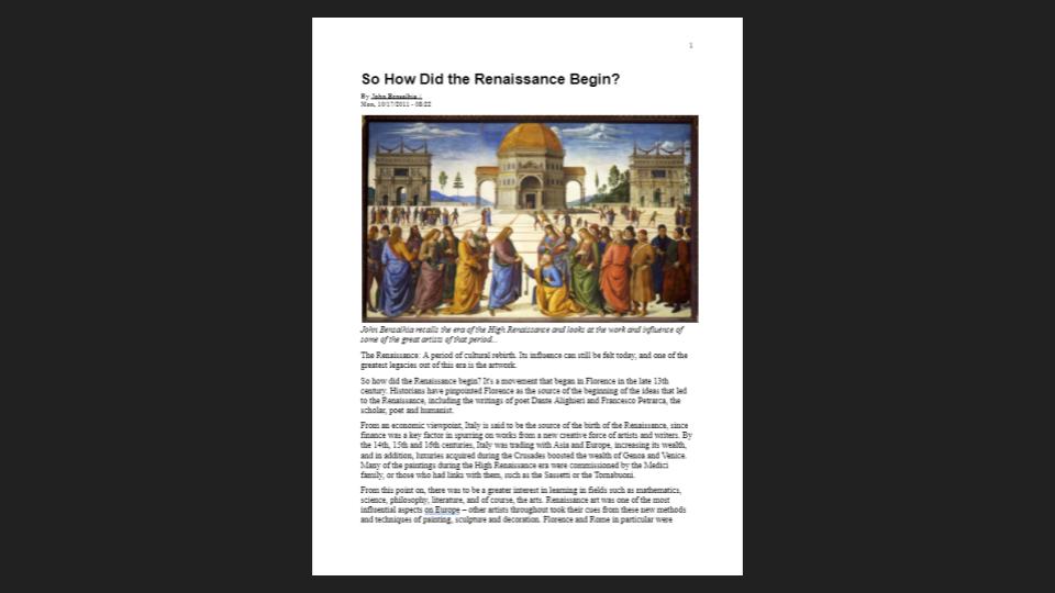 So How Did the Renaissance Begin by Italy Magazine - Handout