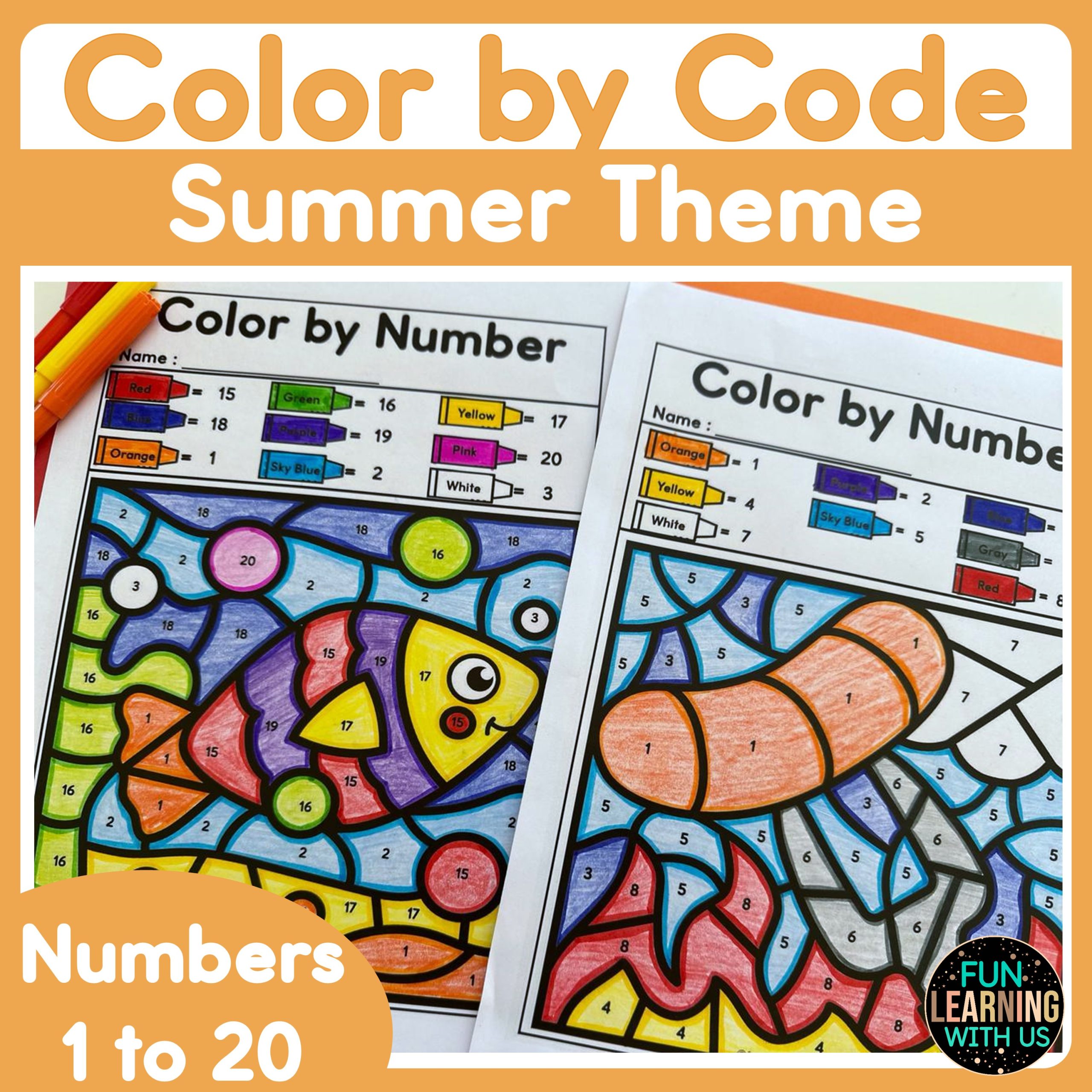 Summer Color by Number 1 to 20 Math Worksheet | Summer Subitizing Activity