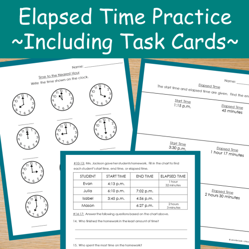 3rd Grade Telling Time to the Minute & Elapsed Time Worksheets and Task ...