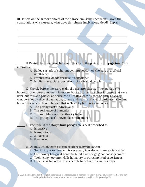 "The Pedestrian" by Ray Bradbury Close Reading Analysis Worksheet ...