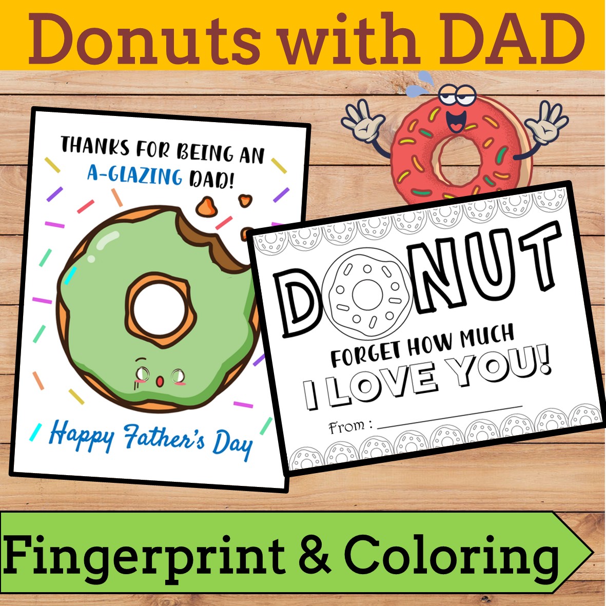 Fathers day craft ,Donuts with Dad/Granddad Coloring & fingerprint , Donut craft