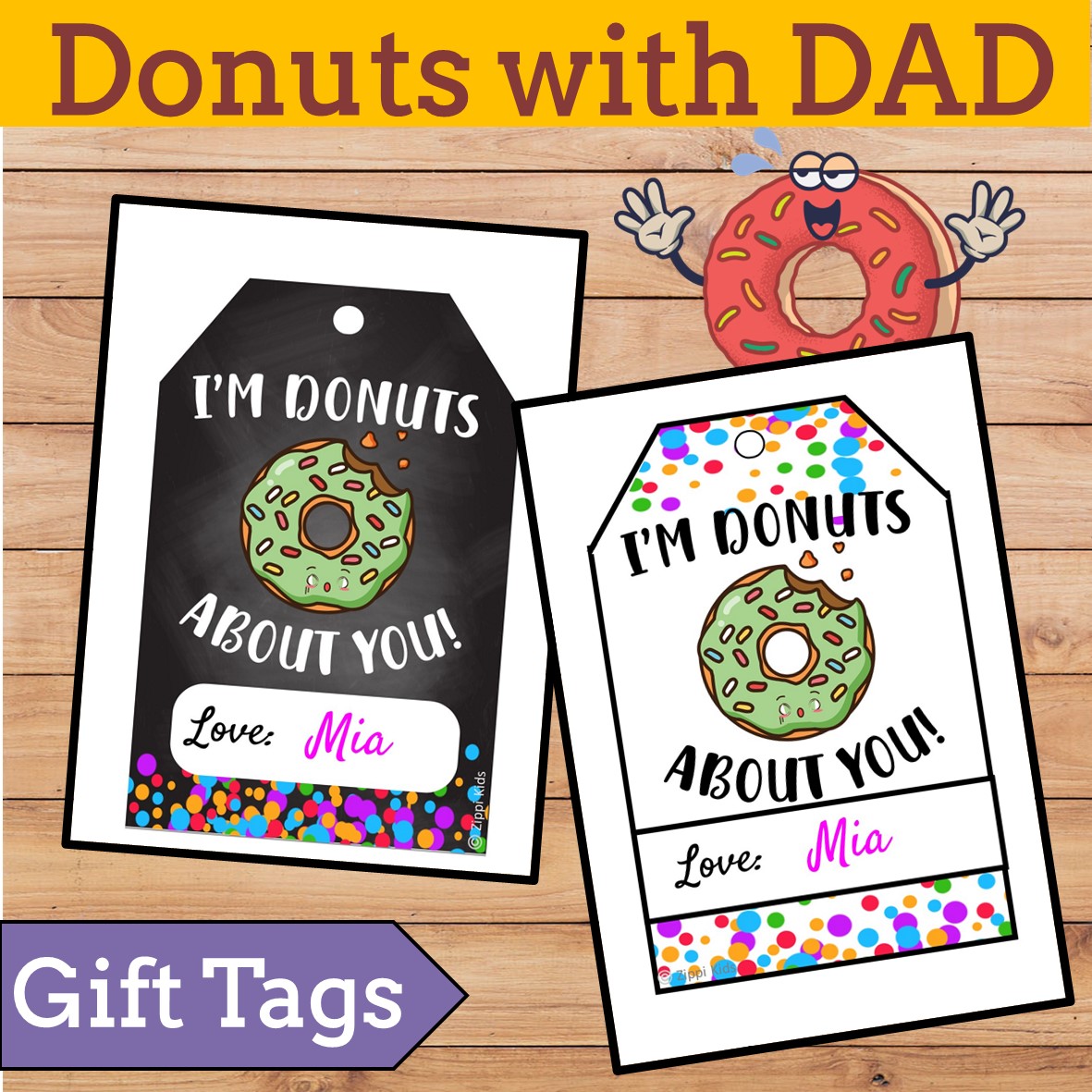Fathers day gift tags , Donuts with Dad Gift tags, Donut