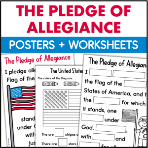 Pledge of Allegiance Poster Worksheets Vocabulary US United States Flag