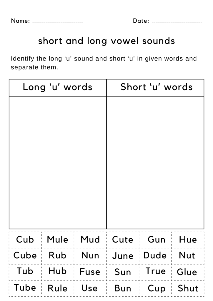 identifying long and short vowel sounds worksheets for kindergarten ...