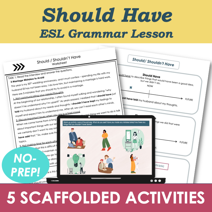 Should have/Shouldn't have – Adult ESL B1 Intermediate Grammar Lesson, Activities, Worksheets