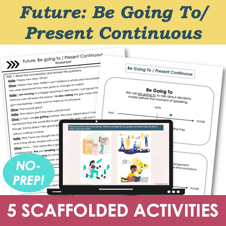 Future: Be Going To/Present Continuous – Intermediate ESL Grammar Lesson, Activities, Worksheets