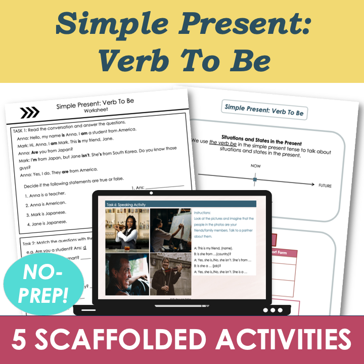Simple Present Verb To Be - Adult ESL Beginner Grammar Lesson, Worksheets, Activities