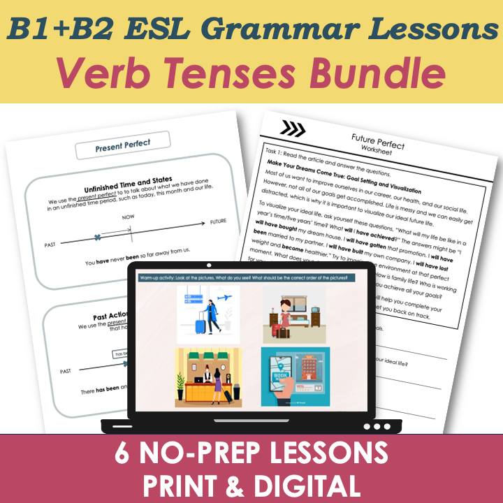 Grammar Lesson Plans, Worksheets, Activities - B1+B2 Verb Tenses BUNDLE - Adult ESL EFL