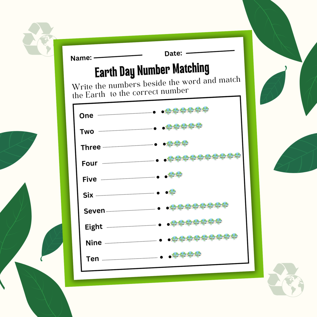Earth Day Matching Worksheet - Number Matching - Earth Day Activities ...