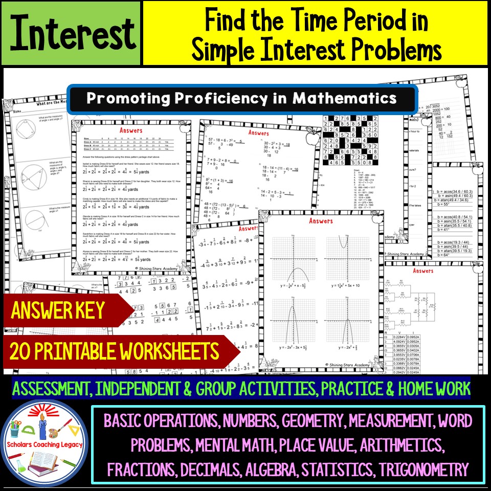 FIND THE TIME PERIOD OF INVESTMENT IN THE SIMPLE INTEREST RATE PROBLEMS Math Worksheets