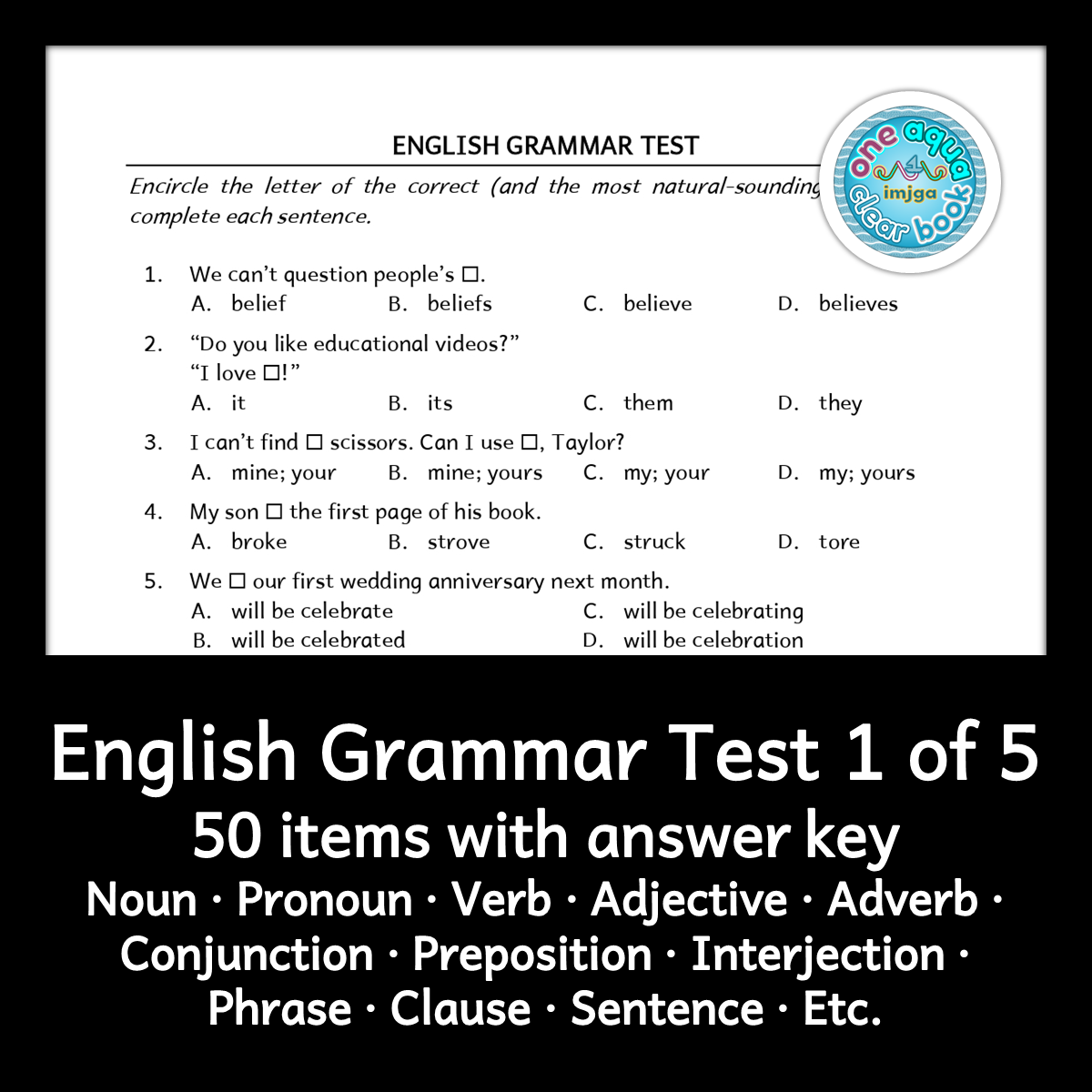 English Grammar Assesement Test 1 of 5