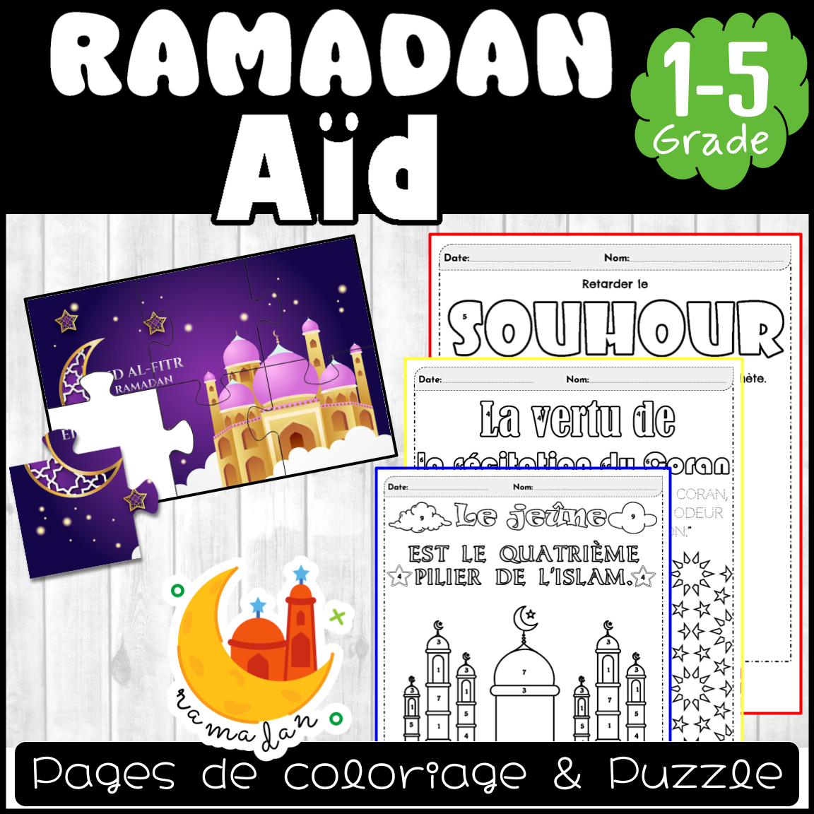 Ramadan Eid French Activities- Feuilles de Coloriage, Puzzle pour le Ramadan Aïd