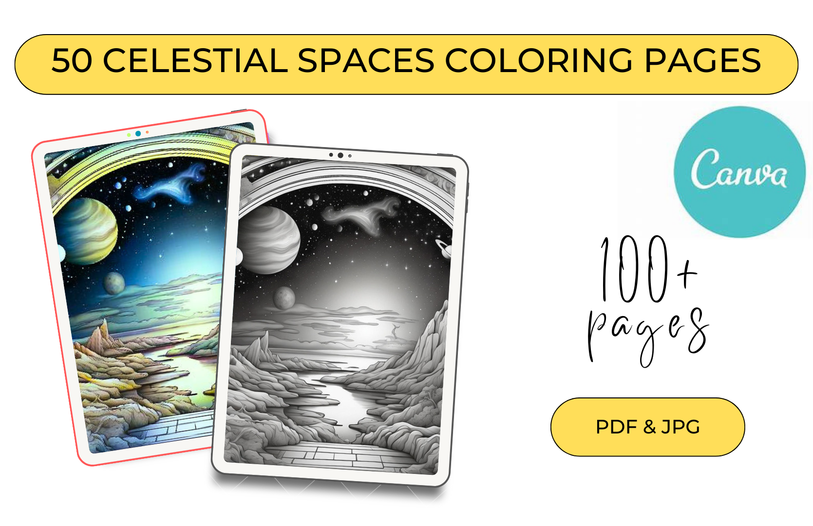50 Celestial Spaces Coloring Pages | Printable Adult Grayscale Coloring Book | Instant Download Prin