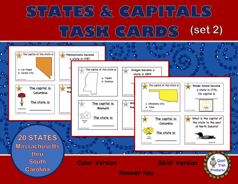 U.S. States and Capitals Set 2 TASK CARDS