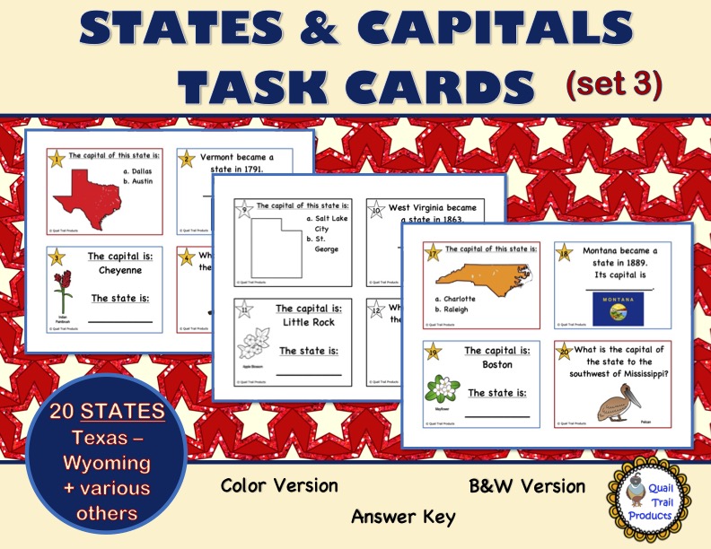 U.S. States and Capitals Set 3 TASK CARDS