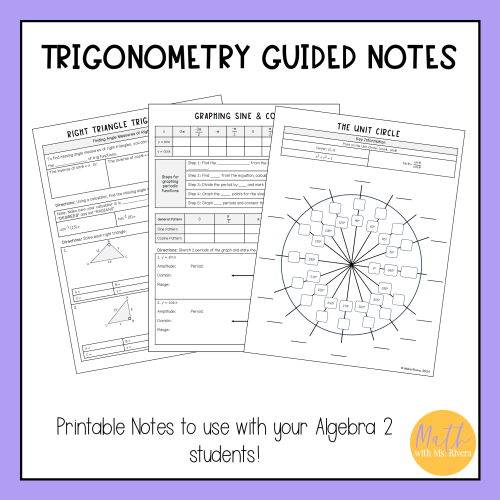 Trigonometry Guided Notes Bundle for Algebra 2 Pre Calculus - Made By ...