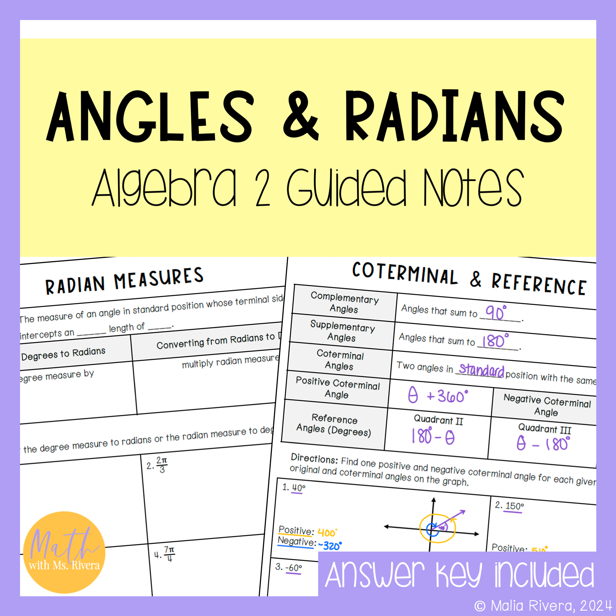 Angle & Radian Measures Guided Notes for Algebra 2