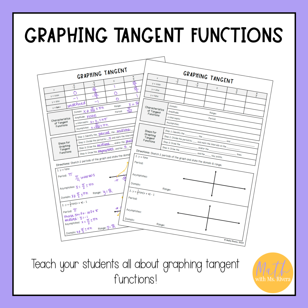 Tangent Function Problems Graphing Tangent Functions Guided Notes for Algebra 2 Trigonometry ...