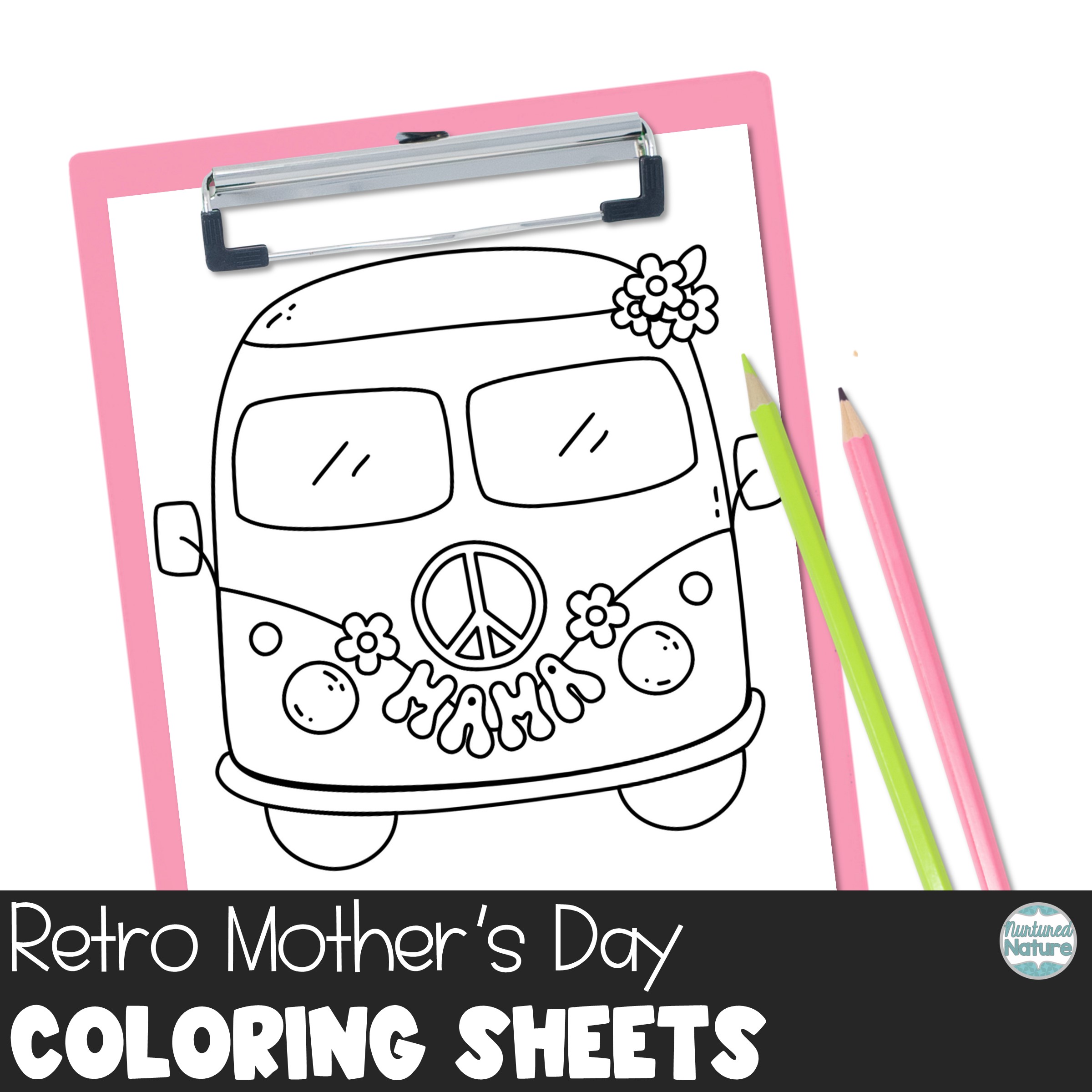 Mother’s Day Coloring Pages - After Test Activities - Groovy Retro Theme