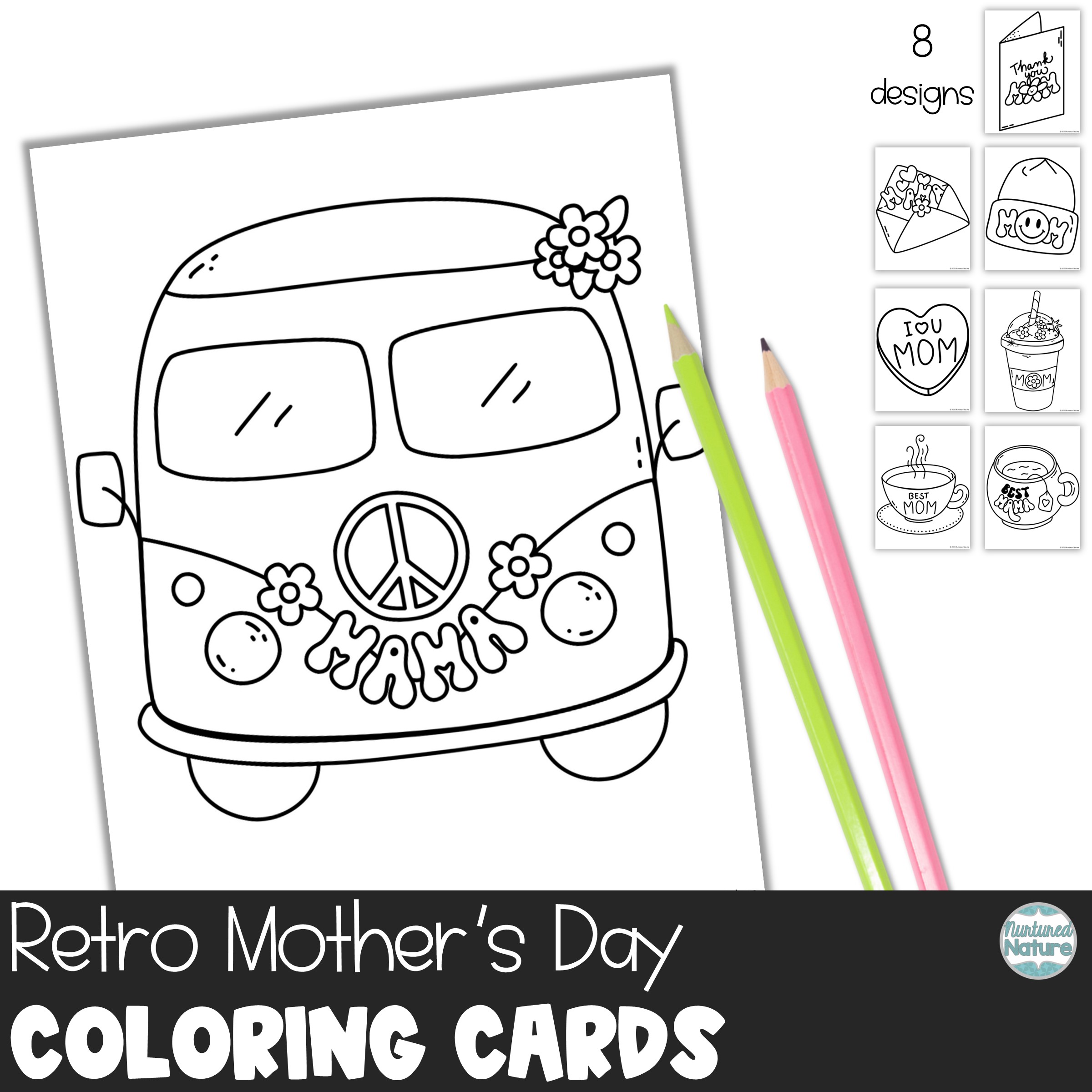 Mother’s Day Cards - After Test Activities - Groovy Retro Coloring Pages for Mom