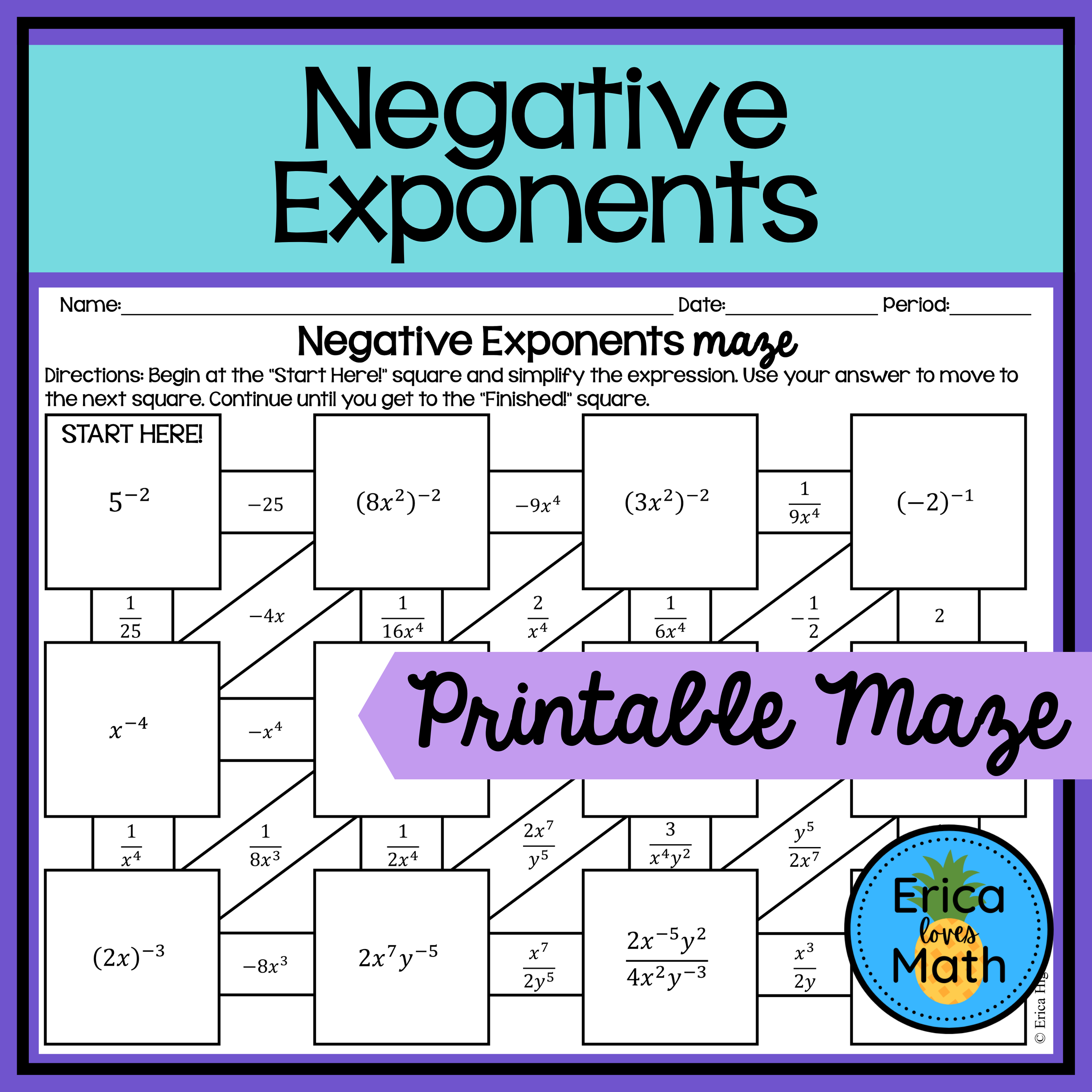 Negative Exponents Activity Maze