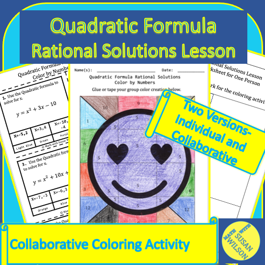 Quadratic Formula Rational Solutions Individual or Group Coloring Activity