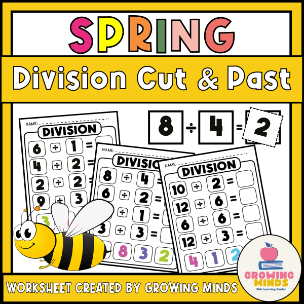 Math division Cut and Paste Worksheets - Spring Themed Printable | Made ...