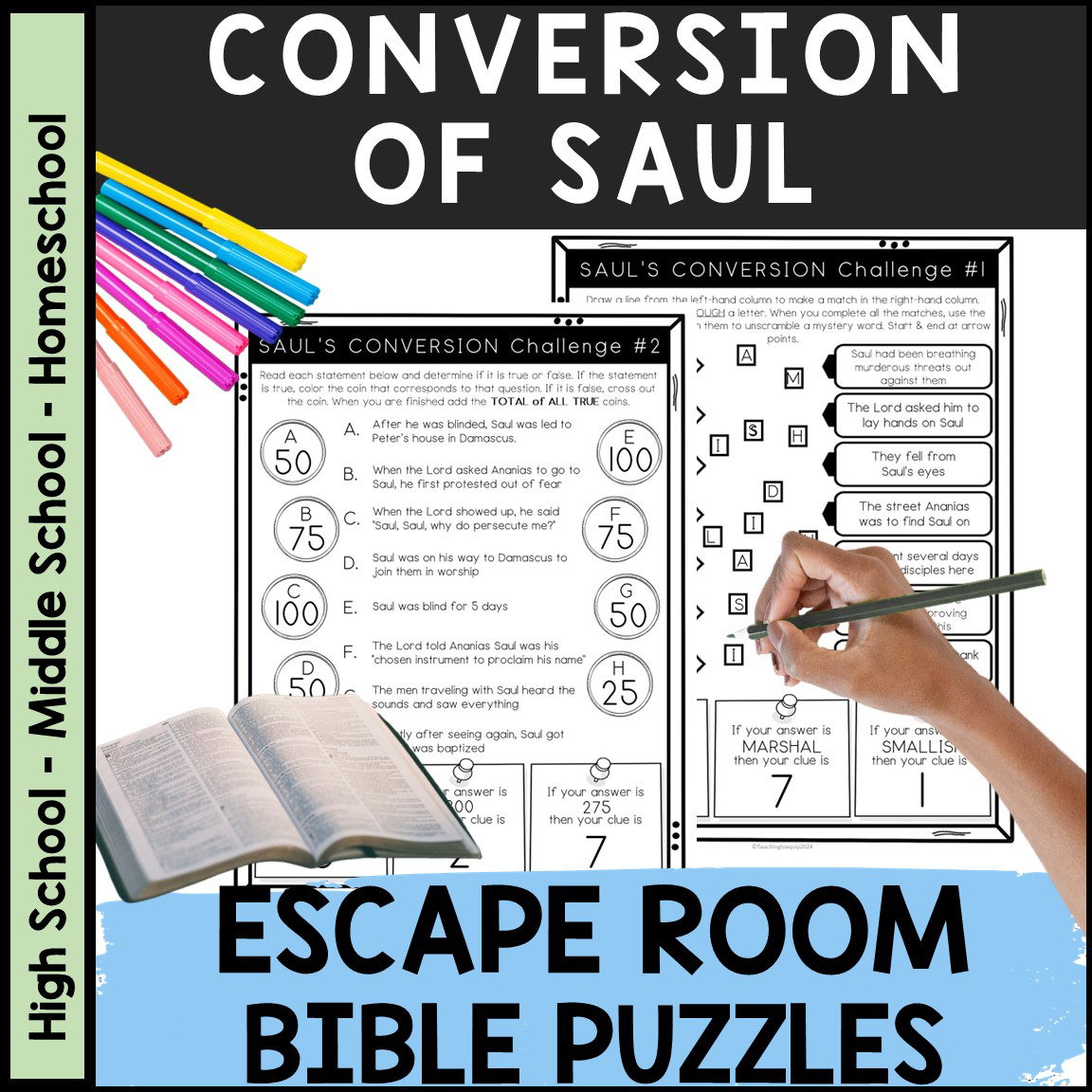 Conversion of Saul in Acts Bible ESCAPE ROOM - Reading & Puzzles Activity