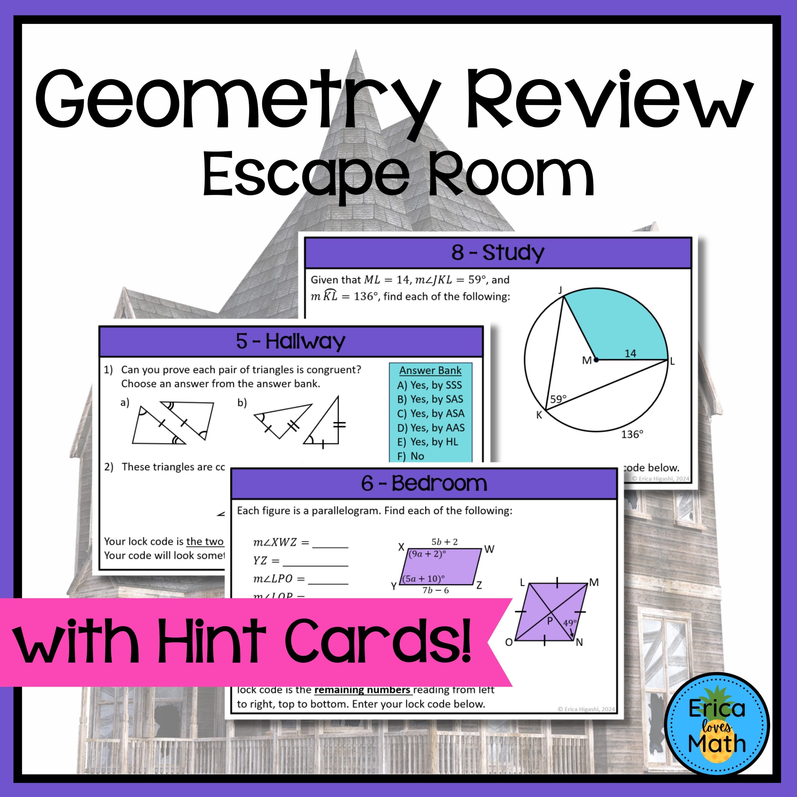 Geometry Review Escape Room Activity for End of Year EOC (Digital & Printable)