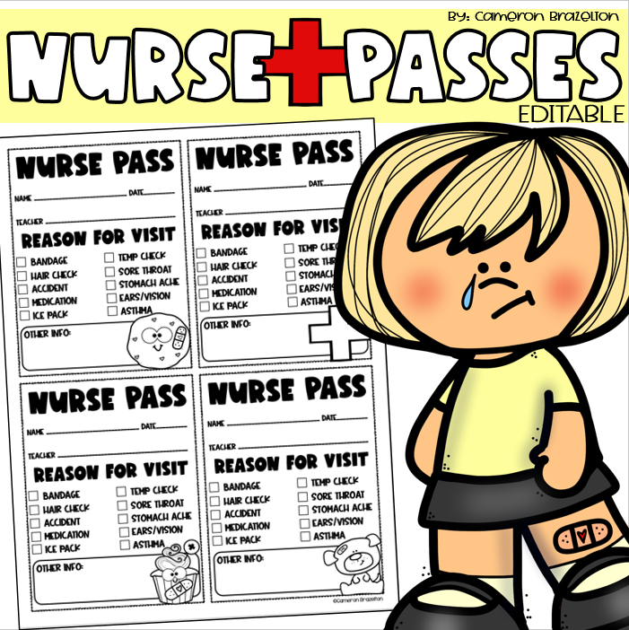 Nurse Pass | School Health Aide Passes | EDITABLE
