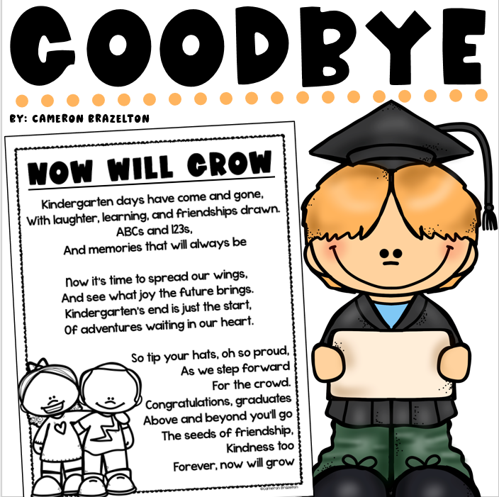 Kindergarten Graduation End of the Year Poem Handout