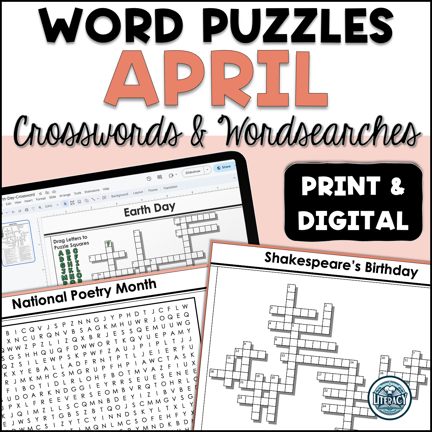 April Crossword Puzzles & Word Search - Middle & High School - Print & Digital Resources