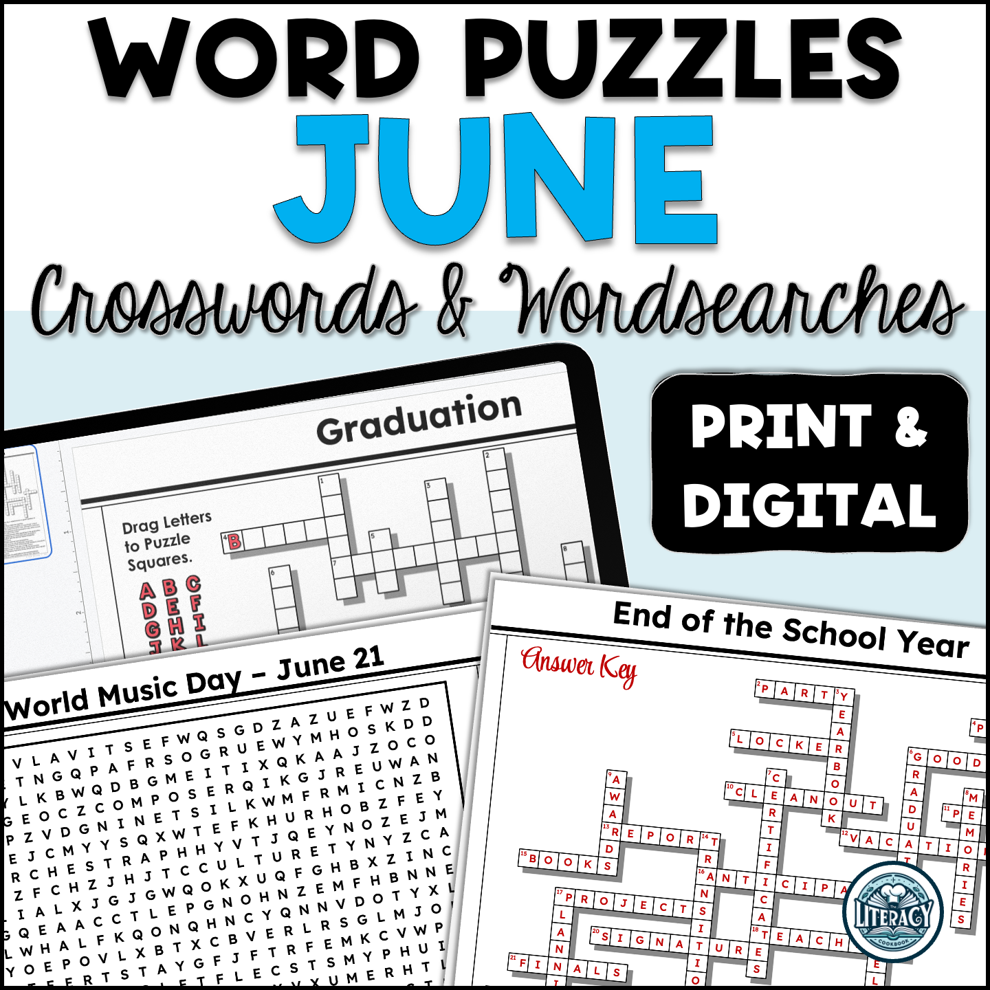June Crossword Puzzles & Word Search - Middle & High School - Print & Digital