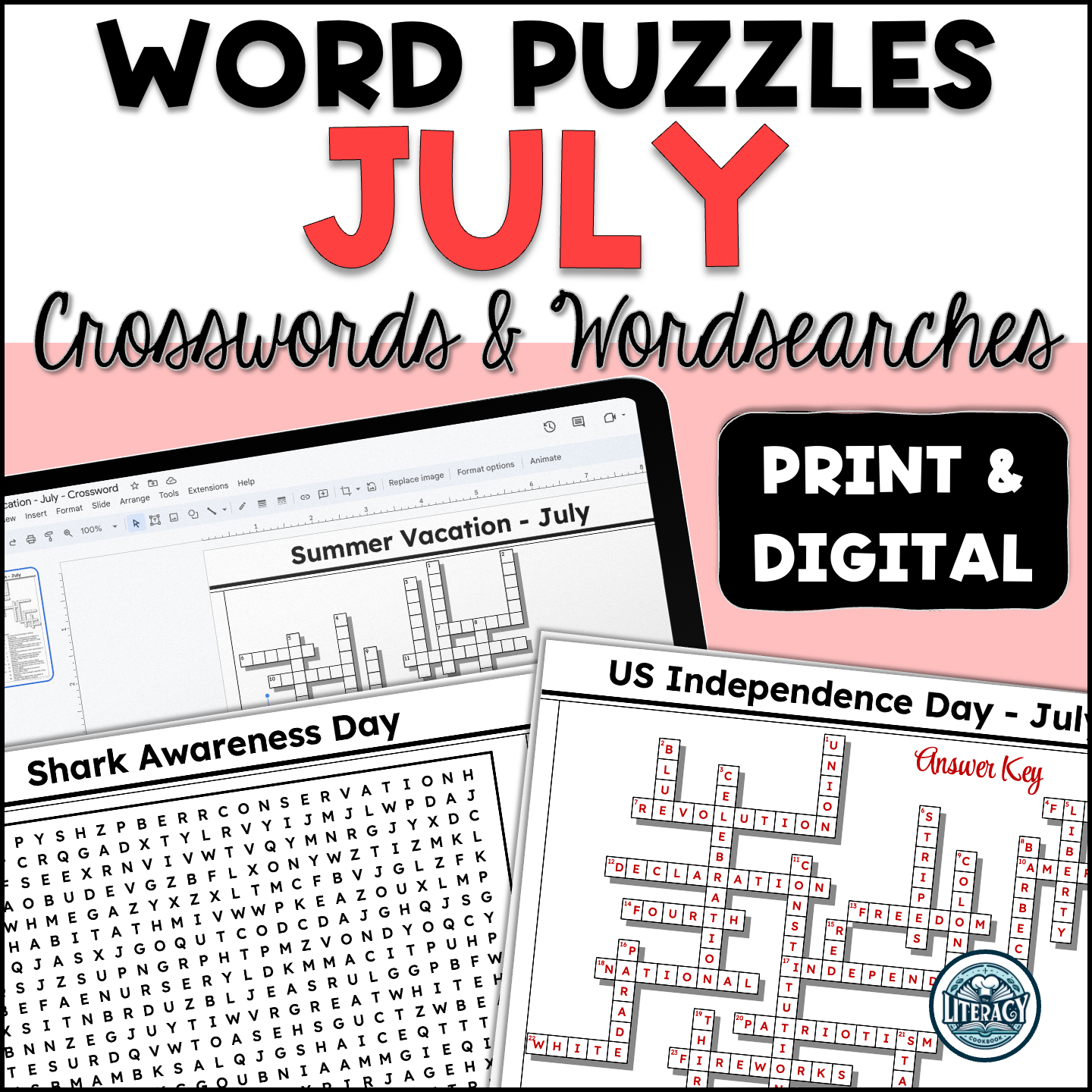 July Crossword Puzzles & Word Search - Middle & High School - Print & Digital Resources