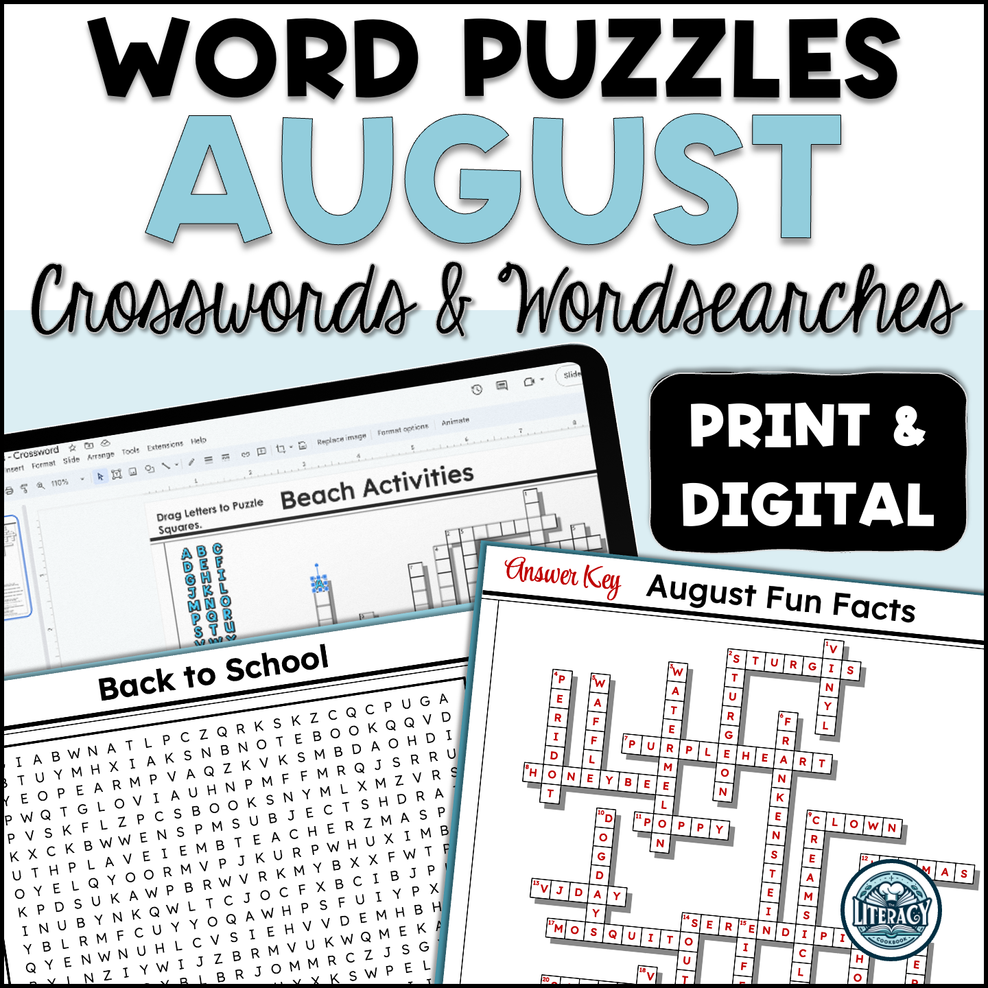 August Crossword Puzzles & Word Search - Middle & High School - Print & Digital Resources
