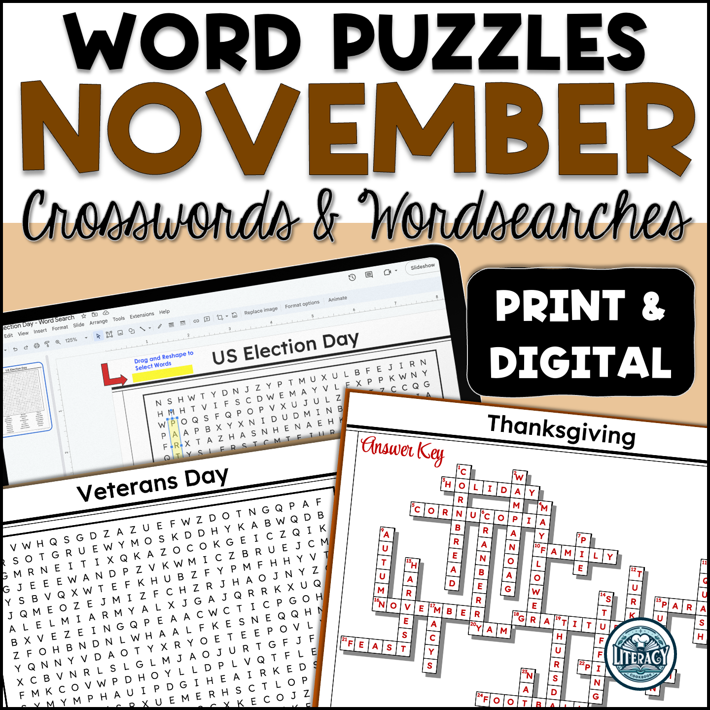 November Crossword Puzzles & Word Search - Print & Digital Resources - MS/HS