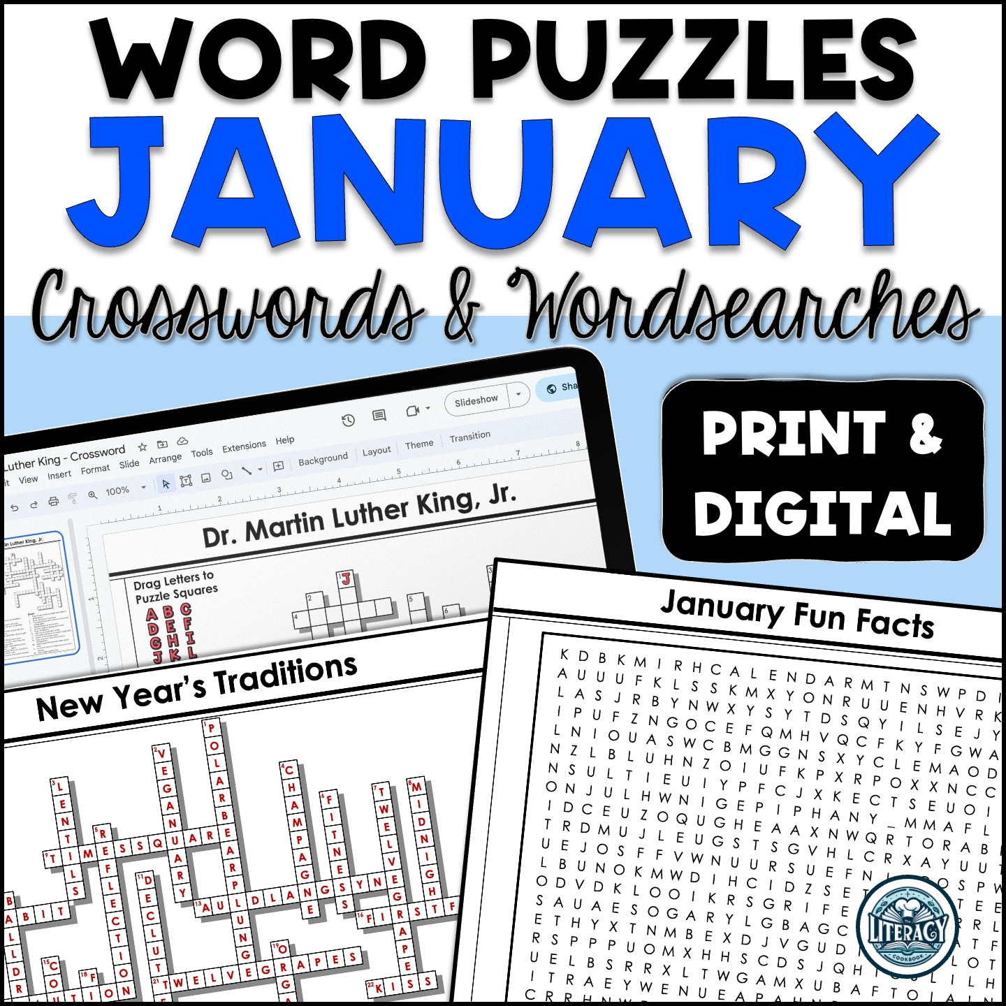 January Crossword Puzzles & Word Search - Middle & High School - Print & Digital Resources