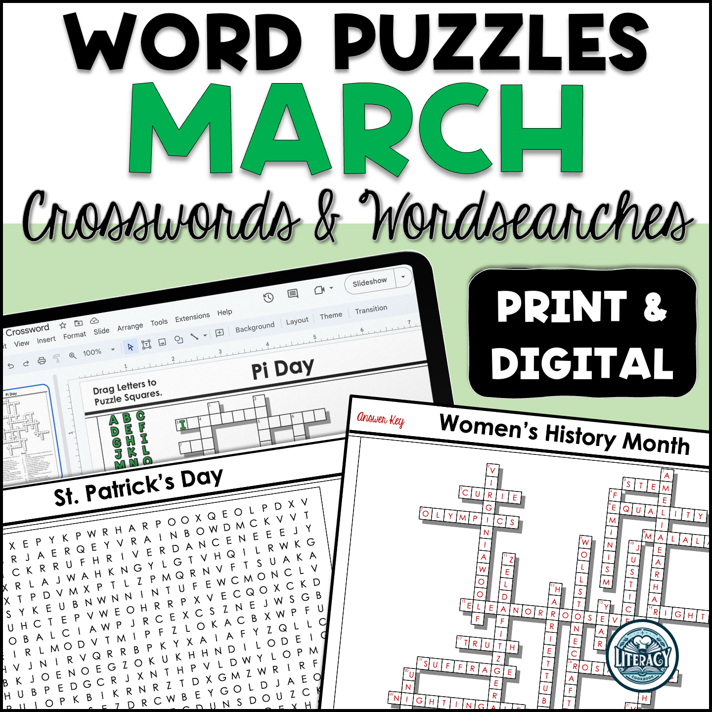March Crossword Puzzles & Word Search - Middle & High School - Print & Digital Resources